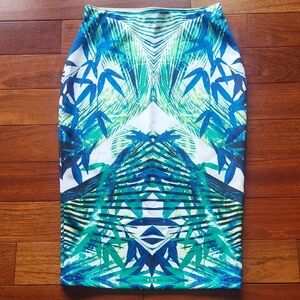 Tropical Colorful Cream and Teal Geometric Skirt Apt 9